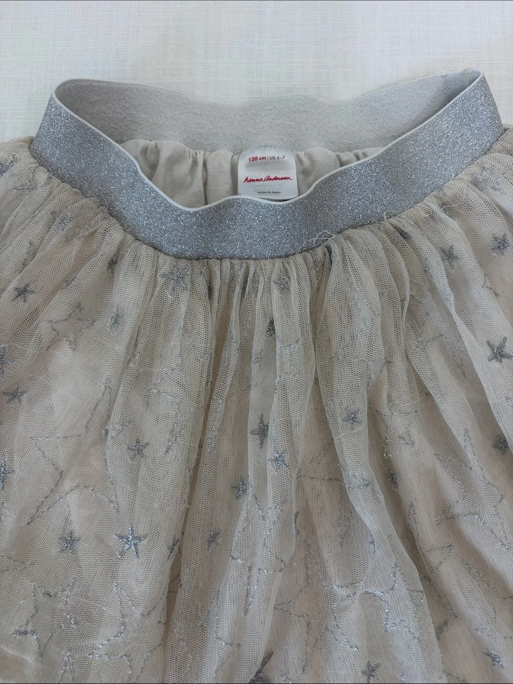 Girls Beige Tulle Tutu Star Skirt with Silver Waistband 120cm 6/7